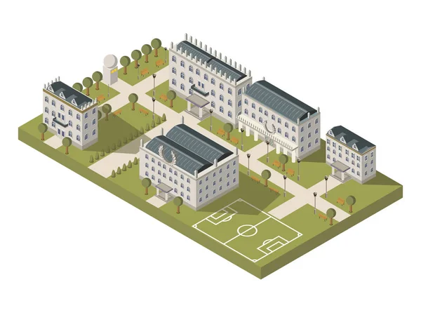 Концепция кампуса Изометрического университета — стоковый вектор