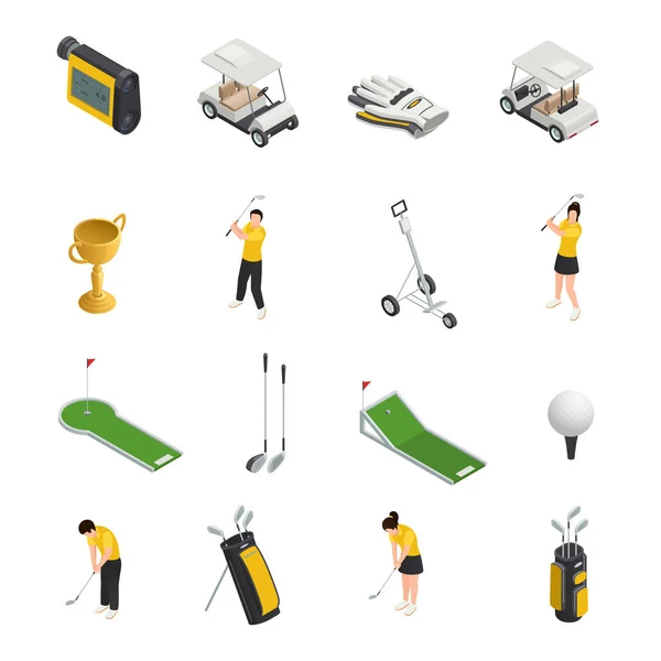 Golf Colored Isometric Isolated Icons — Stock Vector