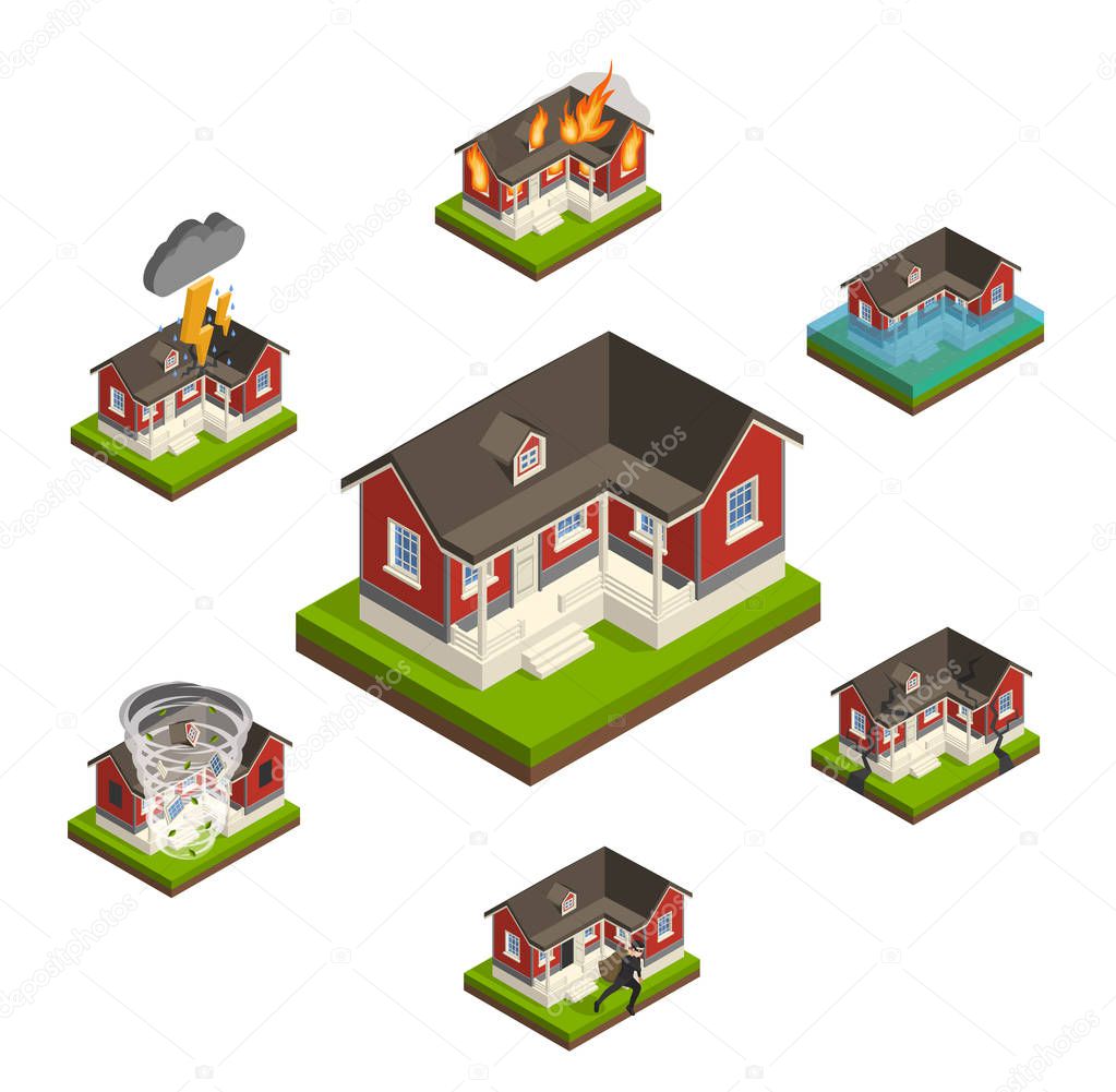 Household Insurance Isometric Set
