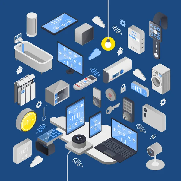 IOT Internet das Coisas Composição Isométrica — Vetor de Stock