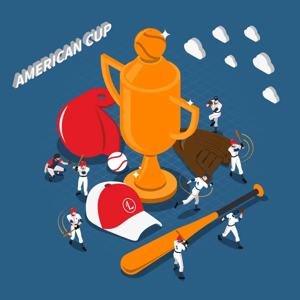 American Cup Juego de béisbol Ilustración isométrica — Vector de stock