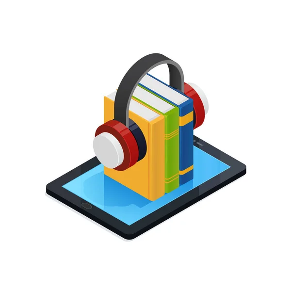 Online Audio Books Isometric Design — Stock Vector