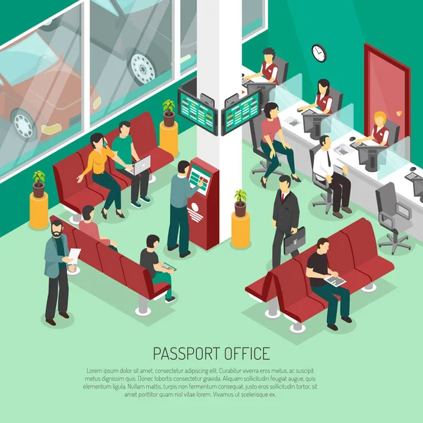 Ilustração Isométrica do Gabinete de Passaportes — Vetor de Stock