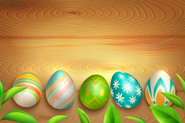 Oeufs de Pâques sur fond en bois — Image vectorielle