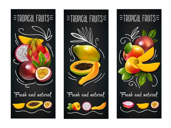 Tropische Früchte Kreidetafel Etikettenset — Stockvektor