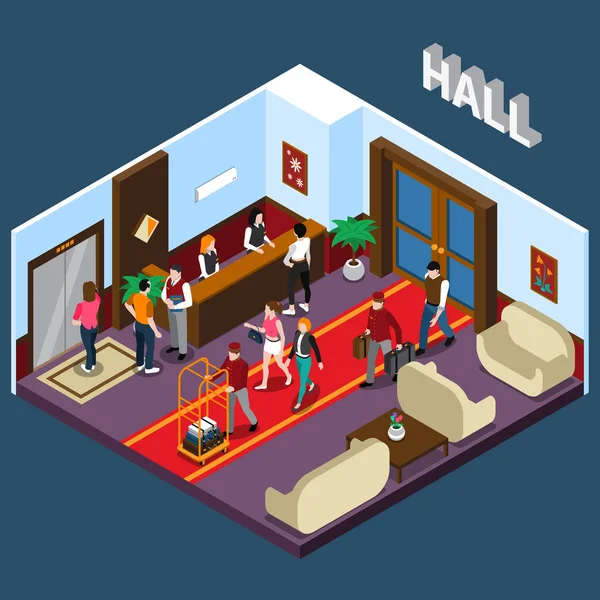 Izometryczne ilustracja Hotel Hall — Wektor stockowy