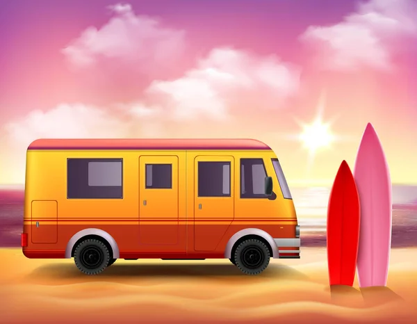 Surfing Van  3D Colorful background Poster Vector Graphics