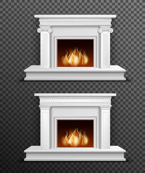 Conjunto de chimenea interior sobre fondo transparente — Vector de stock