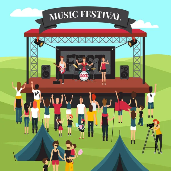 Outdoor Music Festival Composition — Stock Vector