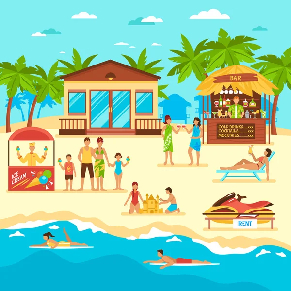 Beach lapos rajzos illusztráció — Stock Vector