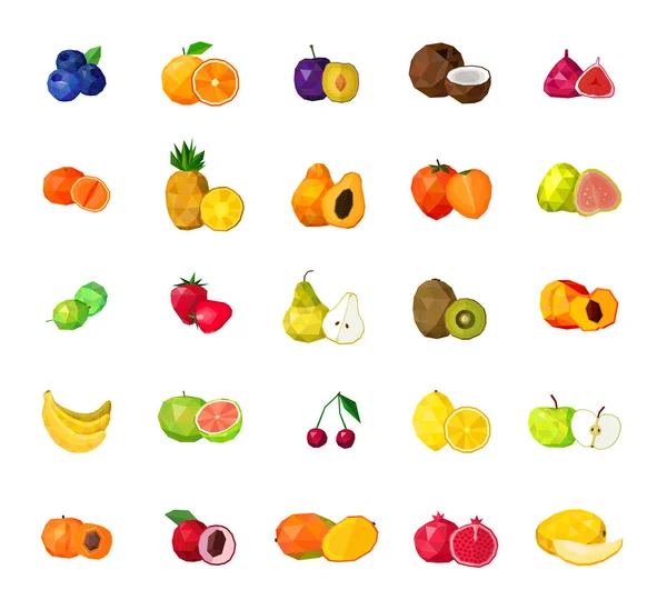 Fresh Fruits  Big Polygonal Icons Set — Stock Vector