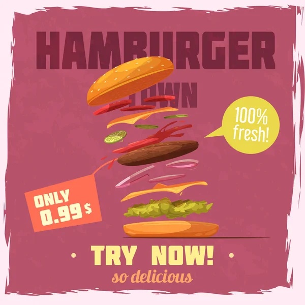 Frisches Hamburger-Plakat — Stockvektor