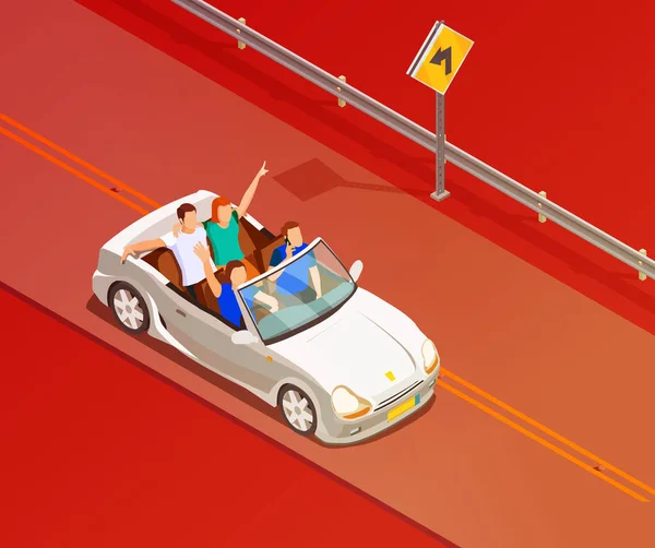 Affiche isométrique de voiture de luxe des amis équitation — Image vectorielle