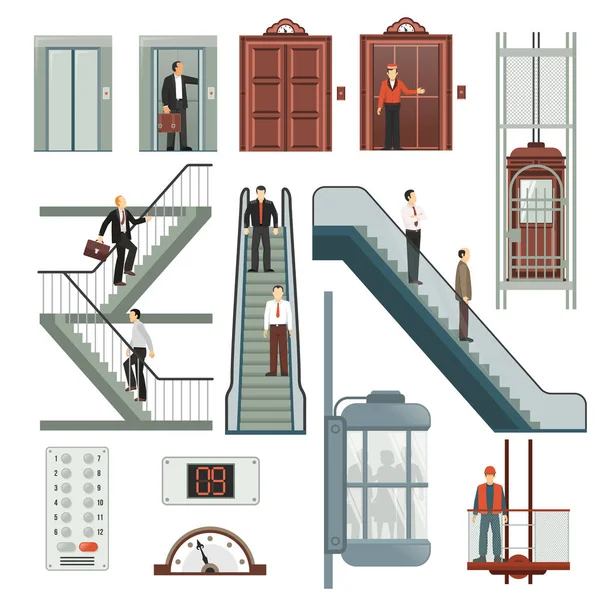 Ascenseur et escaliers ensemble — Image vectorielle