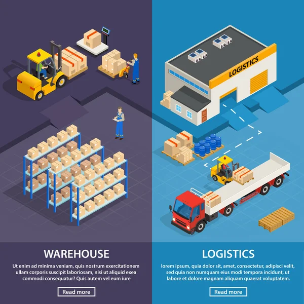 Bannières verticales de logistique et d'entrepôt — Image vectorielle