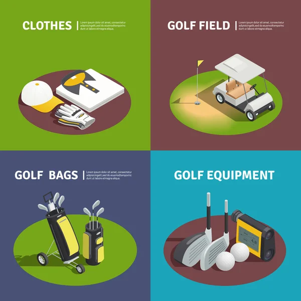 Golf uitrusting 2 x 2 isometrische ontwerpconcept — Stockvector