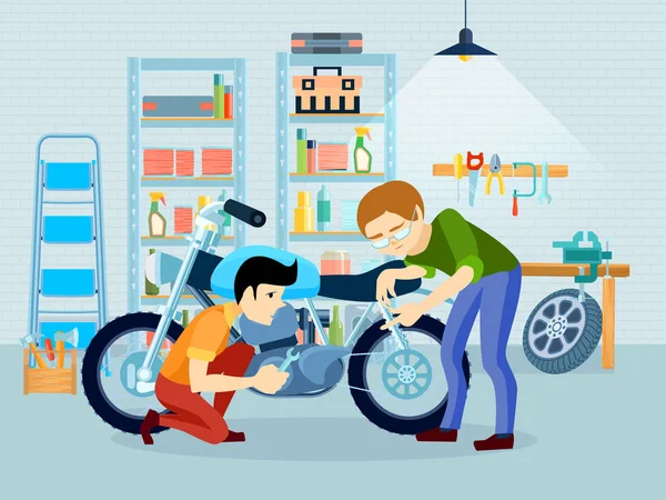 Reparatie motorfiets samenstelling — Stockvector