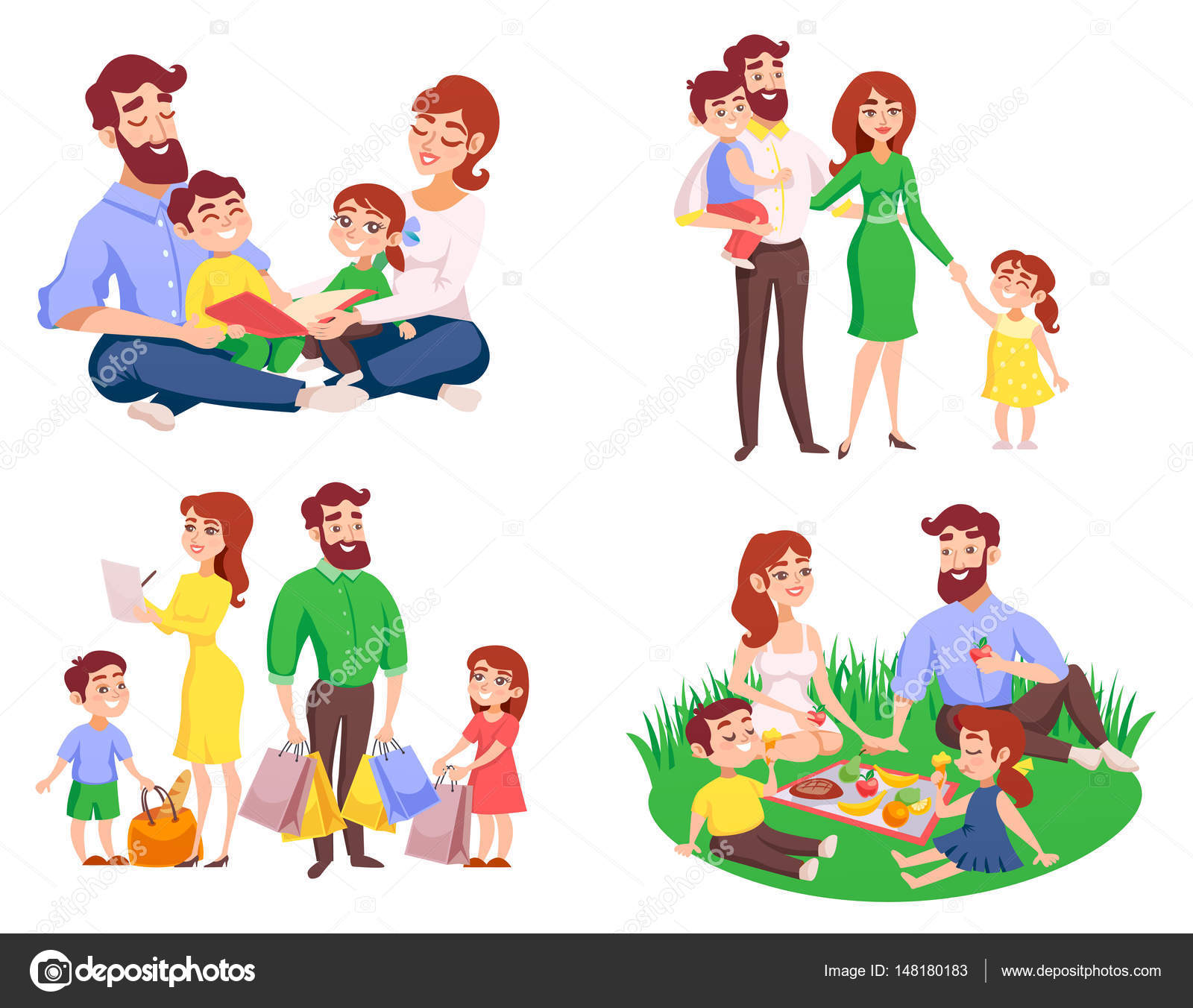 Familia retro estilo de dibujos animados conjunto Imagen Vectorial de