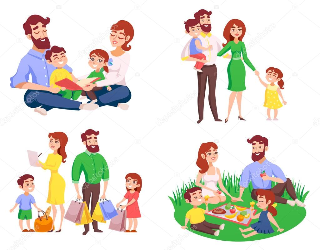 Family Retro Cartoon Style Set