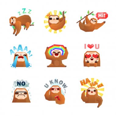 Tembel hayvan ifade çıkartmaları kümesi