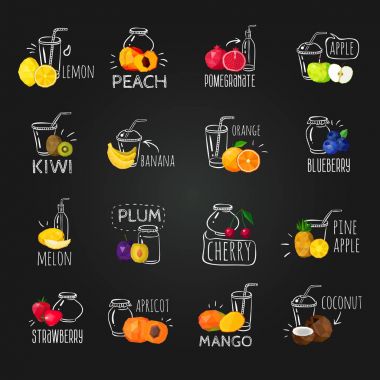 Taze meyve renkli kara tahta Icons Set 