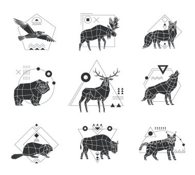 Animals Polygonal Monochrome Emblems