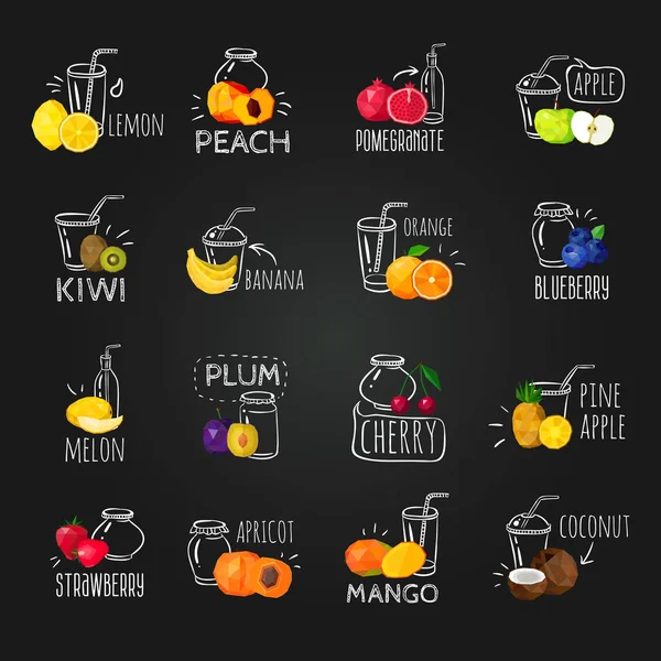 Vers fruit kleurrijke schoolbord Icons Set — Stockvector