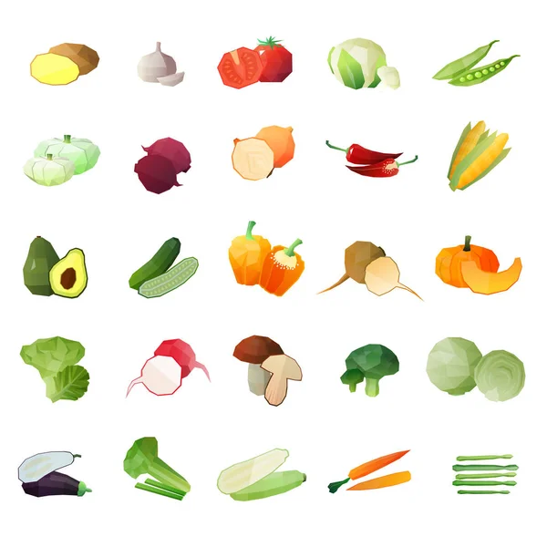 Set de iconos de verduras poligonales — Vector de stock