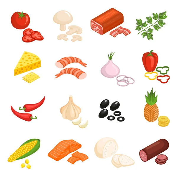 Conjunto de iconos de ingredientes de pizza — Vector de stock