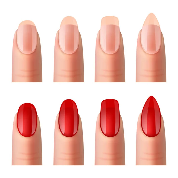 Mulheres unhas manicure realista imagens conjunto — Vetor de Stock