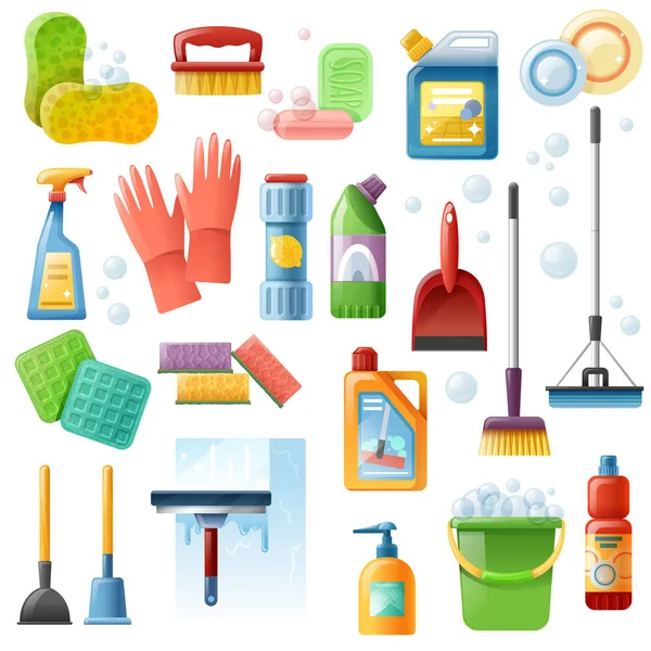 Cleaning Supplies Tools Flat Icons Set — Stock Vector