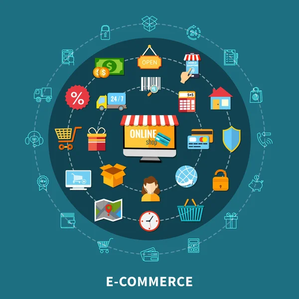 E Commerce Composición plana — Vector de stock