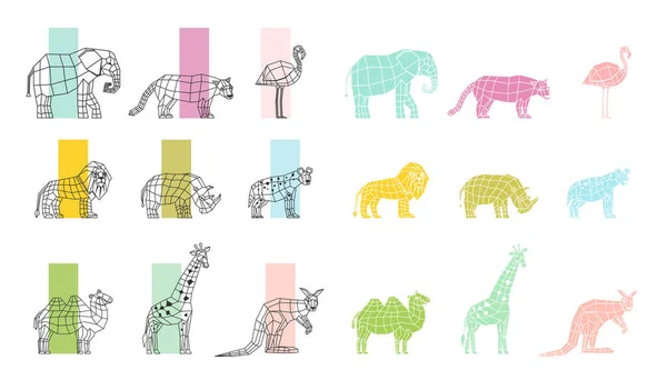 Vahşi hayvanlar düz poligonal Icons Set — Stok Vektör