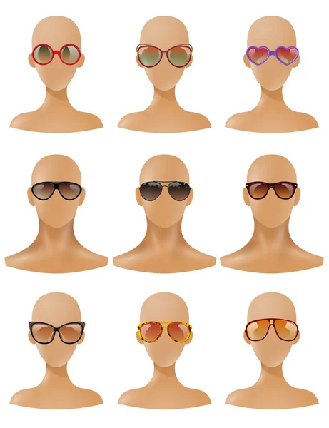 Ensemble réaliste de lunettes de soleil Mannequins Heads Display — Image vectorielle