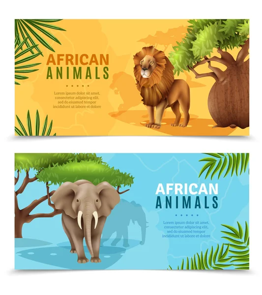 Safari Animals Horizontal Banners — Stock Vector