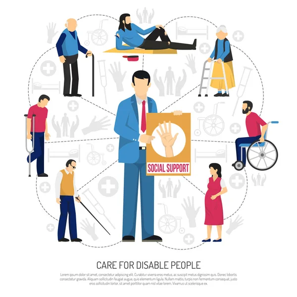 Social Support For Disabled People Composition — Stock Vector