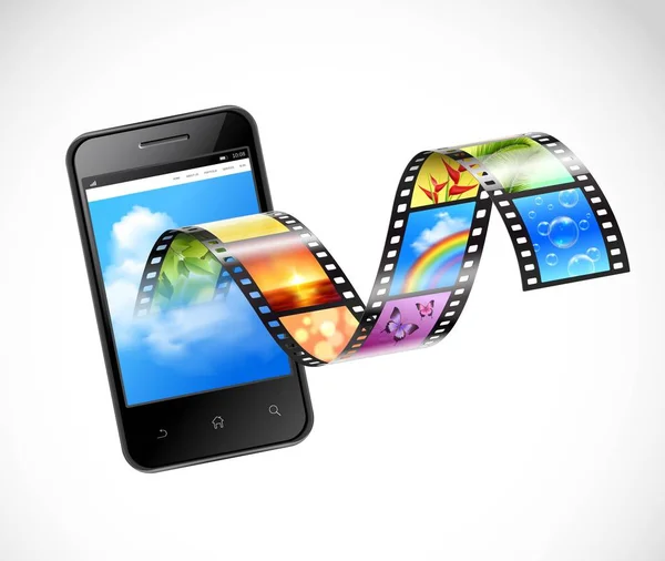 Smartphone con streaming video illustrazione — Vettoriale Stock