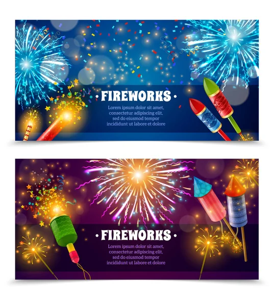 Juego de pancartas festivas para fuegos artificiales Crackers 2 — Vector de stock