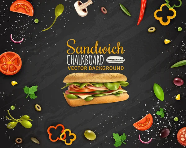 Fresco Sandwich lavagna sfondo pubblicità Poster — Vettoriale Stock