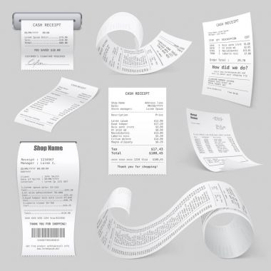 Cash Register Printed Receipts Realistic Collection clipart