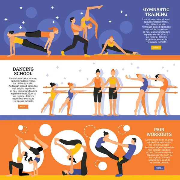 Taneční a gymnastická školení bannery Set — Stockový vektor