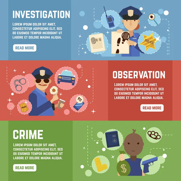 Conjunto de banners de detective privado — Vector de stock