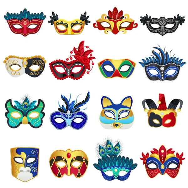 Conjunto de máscaras de carnaval veneciano — Vector de stock