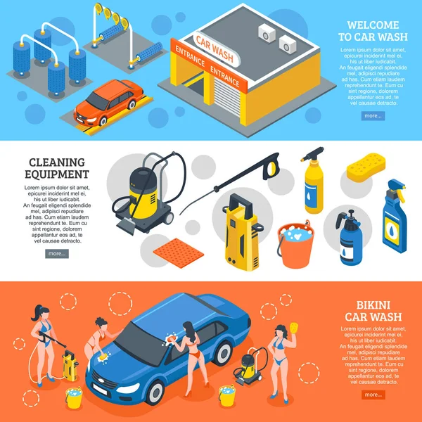 Car Wash Isometric Banners Set - Stok Vektor