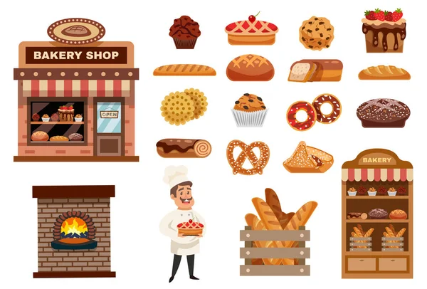 Set de iconos de panadería — Vector de stock
