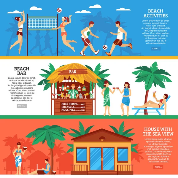 Conjunto de banners horizontales de playa — Vector de stock