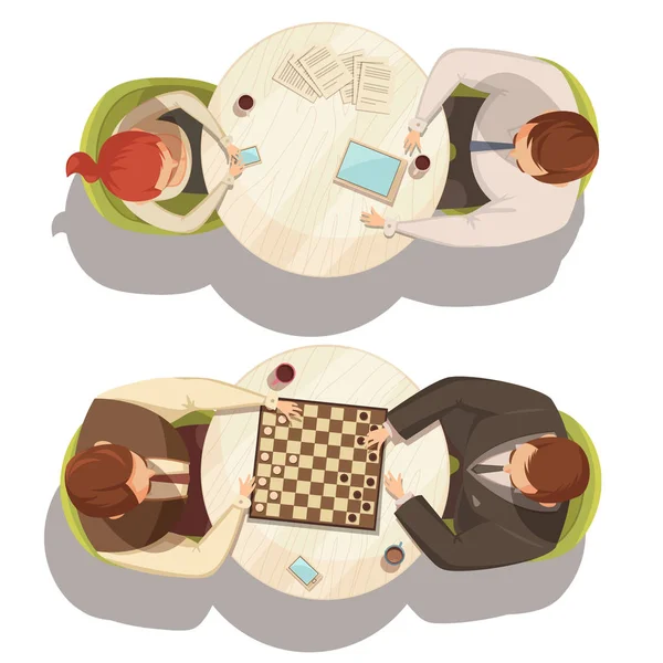 Les gens sur la tasse de café aux tables rondes — Image vectorielle