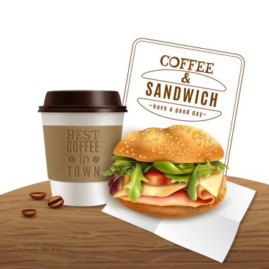 Kahve sandviç Fast Food gerçekçi reklam