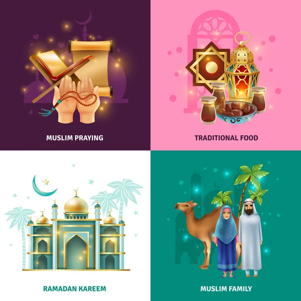 Ramadan Traditions Concept 4 Icônes Carré — Image vectorielle
