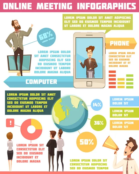 Conjunto Infográfico de Reunião Online —  Vetores de Stock